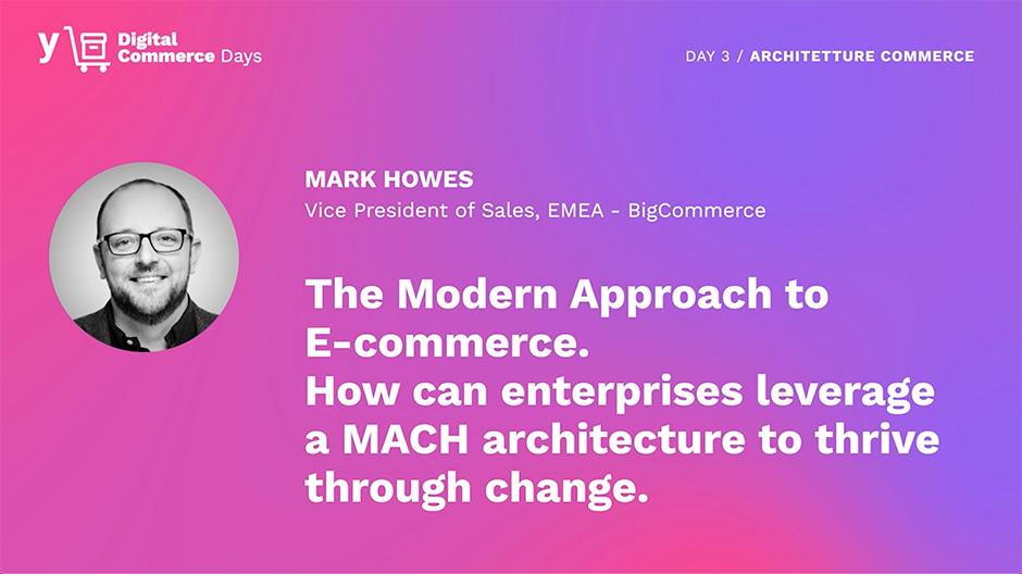 Video on the modern approach to e-commerce. How can enterprises leverage a microservices, application programming interface, cloud native and headless architecture to thrive through change